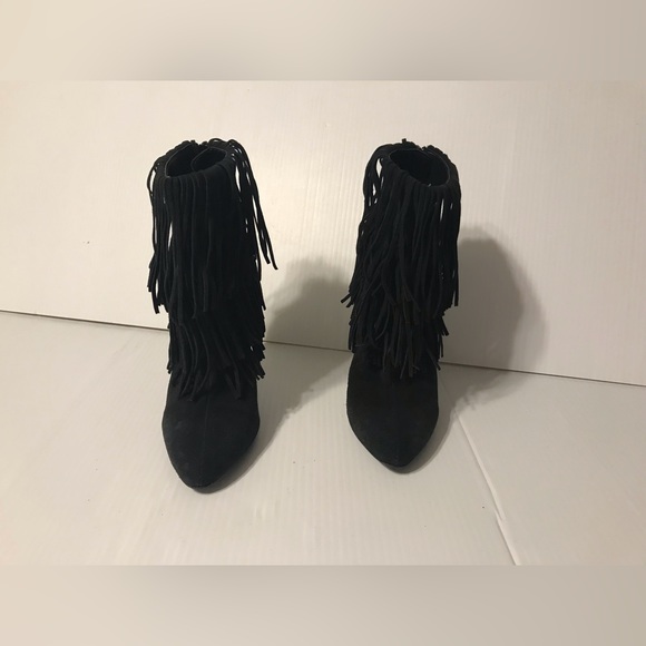 Zara fringed suede leather black heeled ankle booties size 36 / US 6 - Picture 3 of 10